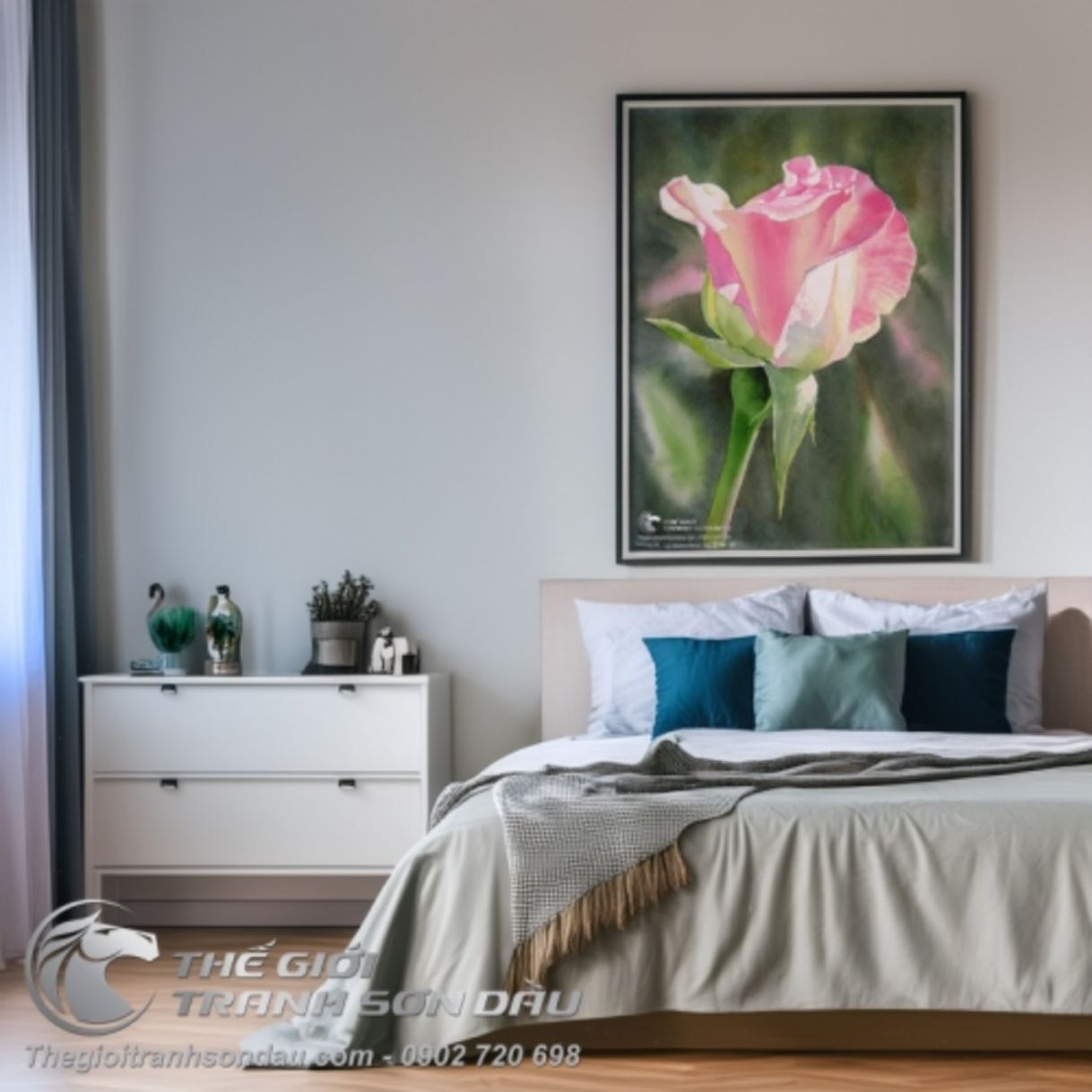 Tranh Hoa Hồng Sơn Dầu Tuyệt Đẹp Khung 6cm 