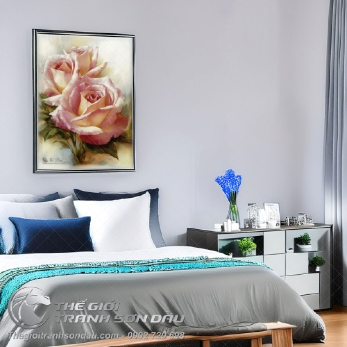 Tranh Hoa Hồng Sơn Dầu Trang Trí Đẹp Đa Kích Thước Khung 6cm 