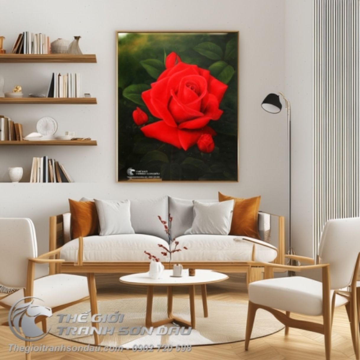 Tranh sơn dầu hoa hồng đỏ đẹp kích thước đa dạng chuẩn gallery 