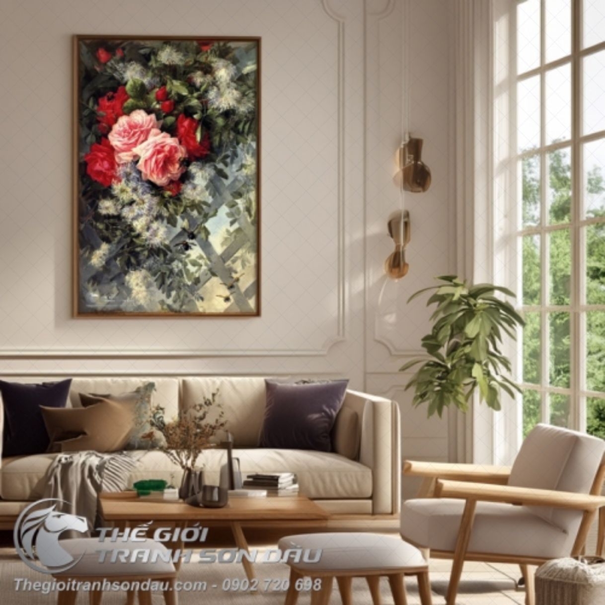 Tranh Sơn Dầu Hoa Hồng Trang Trí Đẹp Kích Thước Đa Dạng 