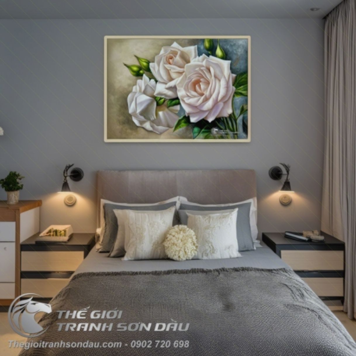 Tranh Vẽ Treo Tường Hoa Hồng Nghệ Thuật Sơn Dầu Đa Sắc 