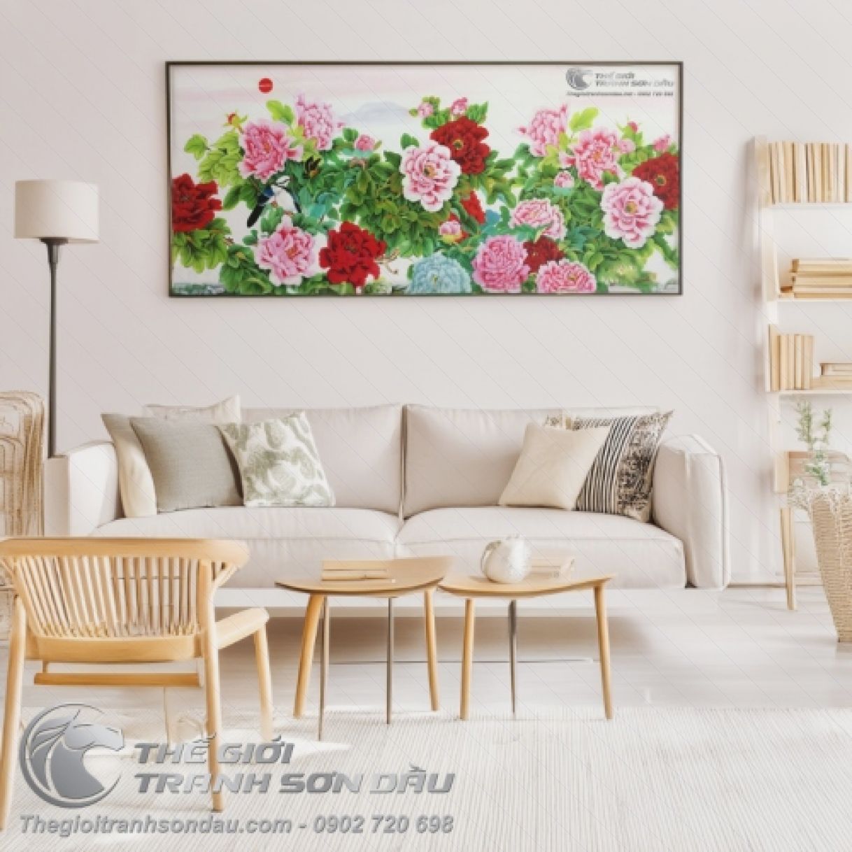 Tranh Sơn Dầu Phong Thủy Vườn Hoa Mẫu Đơn Khoe Sắc 