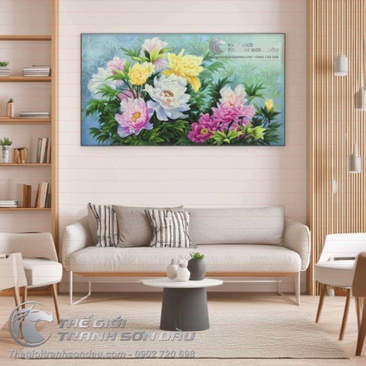 Tranh Sơn Dầu Phong Thủy Mười Hoa Mẫu Đơn Đa Kích Thước Sang Trọng 