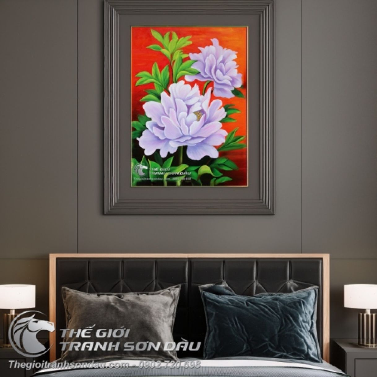 Tranh Hoa Mẫu Đơn Màu Tím Sơn Dầu 50x70cm Sang Trọng 