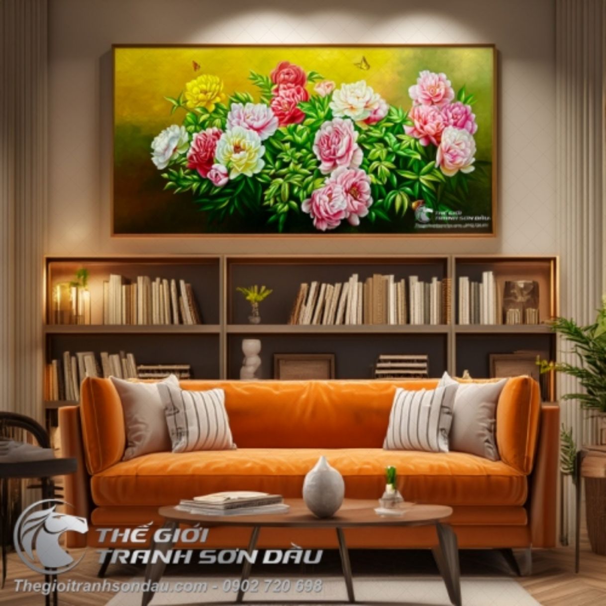 Tranh Sơn Dầu Hoa Mẫu Đơn Rực Rỡ Tươi Sắc 