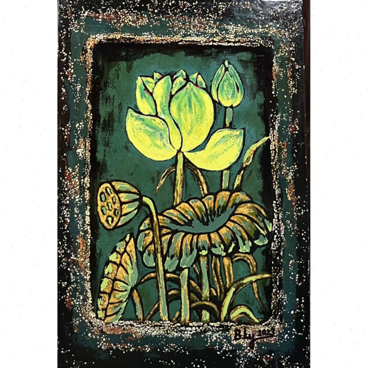 Tranh Sơn Mài Hoa Sen Dáng Sen 80x55cm Sáng Tác 2023 Độc Bản 