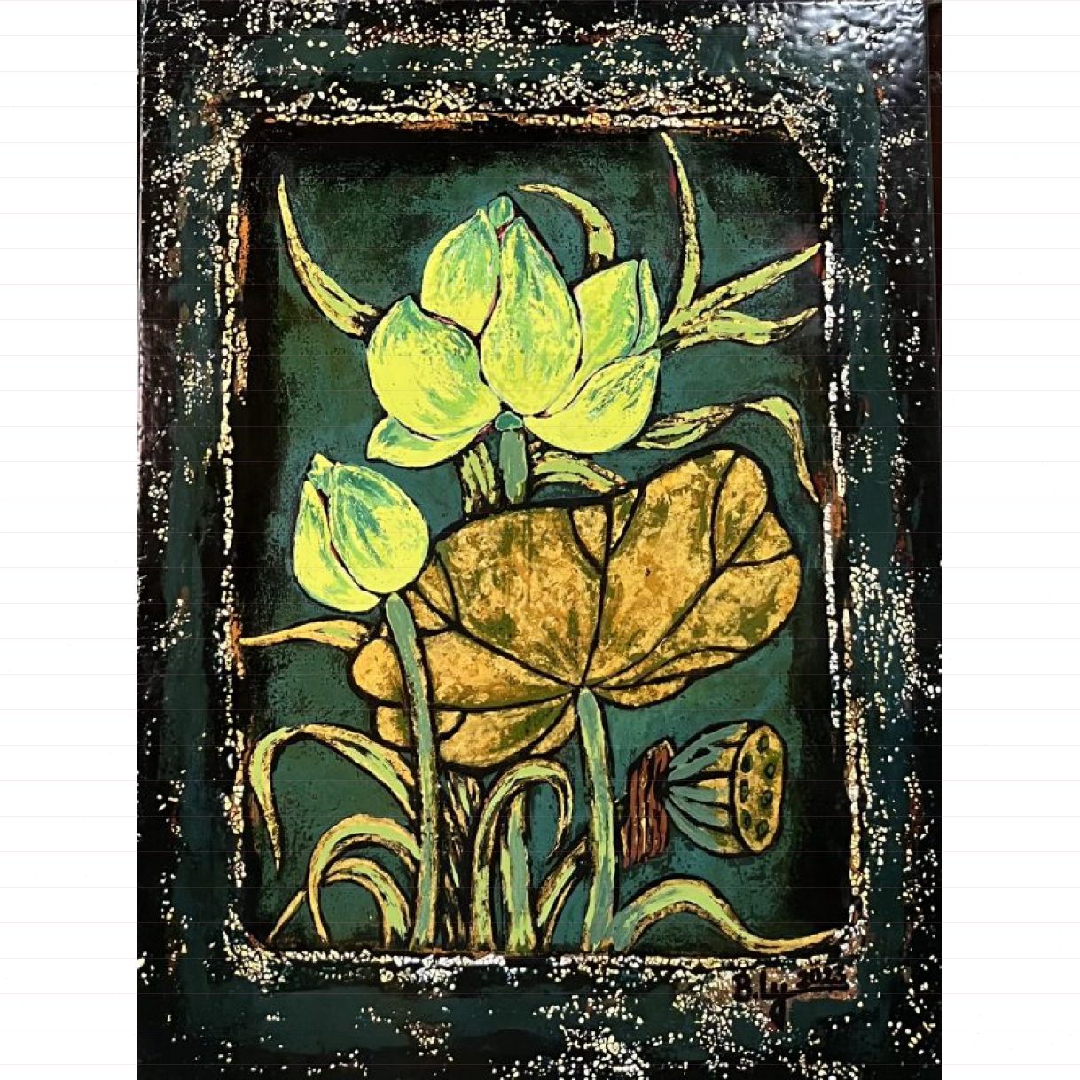 Tranh Sơn Mài Hoa Sen Dáng Sen Sáng Tạo Kích Thước 80x60 