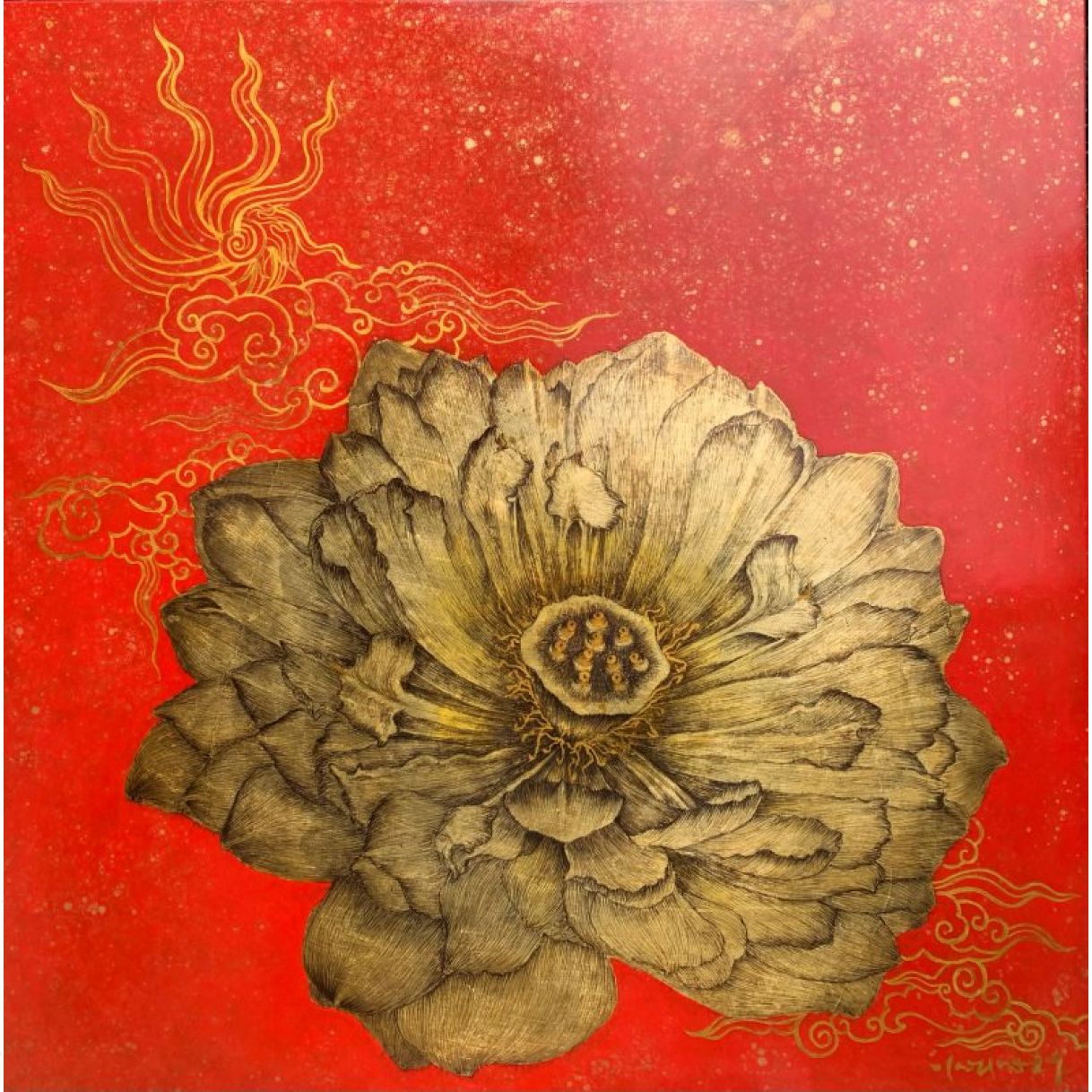Tranh Sơn Mài Long Vân 70x70cm Độc Bản Họa Sĩ Xuất Bản 