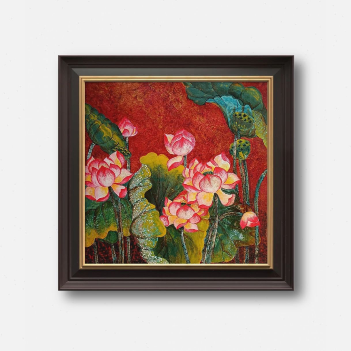 Tranh Sơn Mài Hoa Sen Sen 60x60cm Độc Bản Sáng Tác 2024 