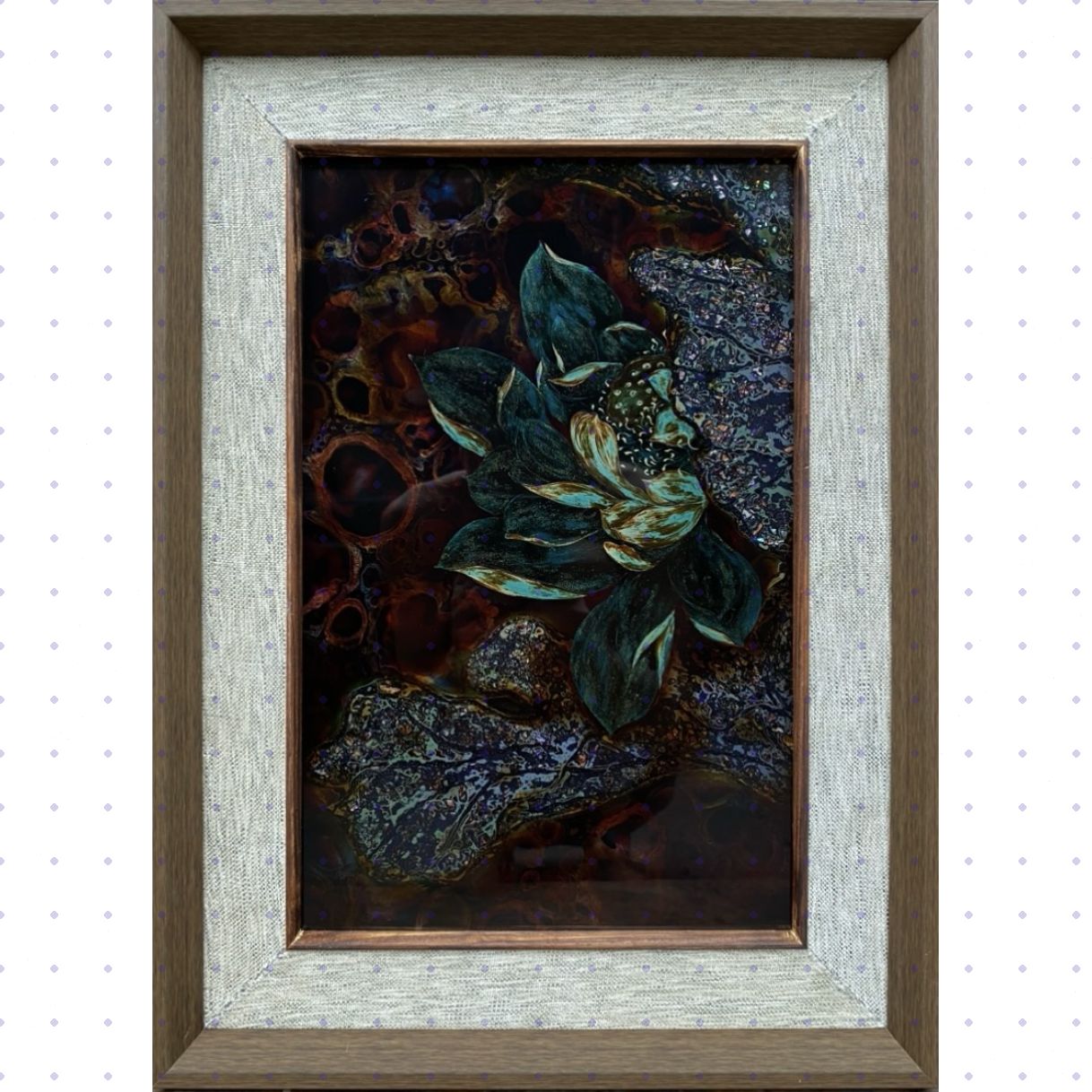 Tranh Sơn Mài Hoa Sen Hương Đêm Tinh Xảo 25x38.5cm 