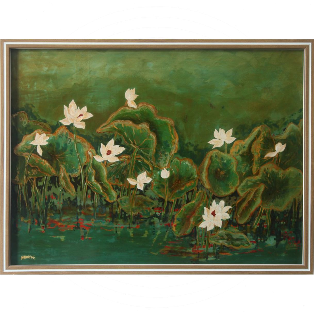 Tranh Sơn Mài Hoa Sen Bạch Liên Độc Bản 60x80cm Sang Trọng 