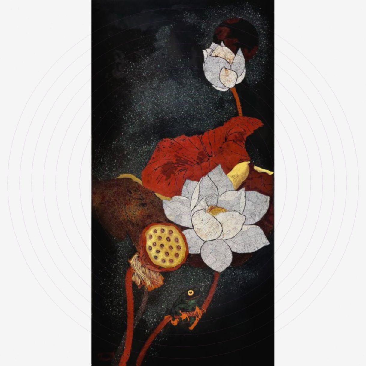 Tranh Sơn Mài Hoa Sen Đêm Thanh 40x80cm Tinh Tế Truyền Thống 