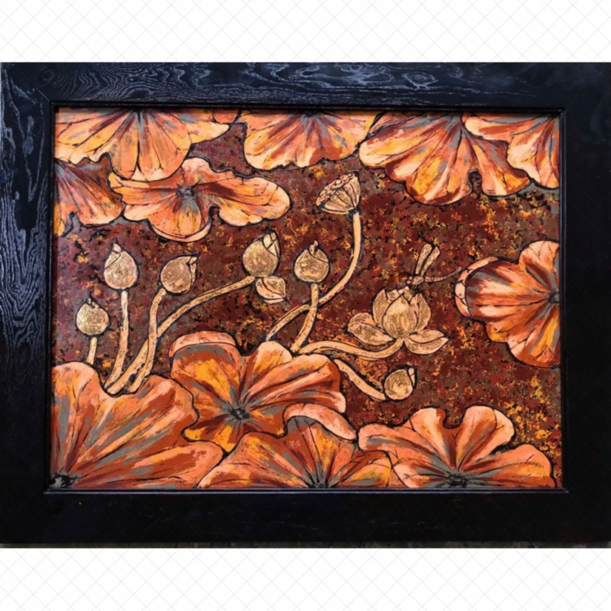 Tranh Sơn Mài Hoa Sen Tịnh Tâm Khung Đẹp 60x80cm 