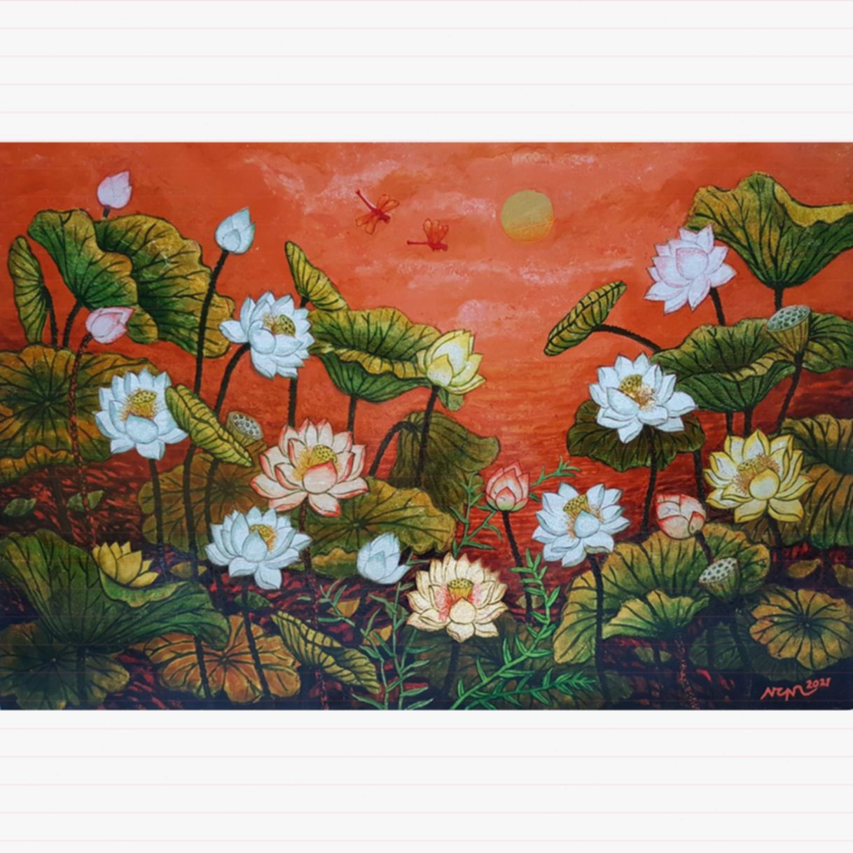 Tranh Sơn Mài Hoa Sen Đẹp 80x120cm Độc Bản Cao Cấp 