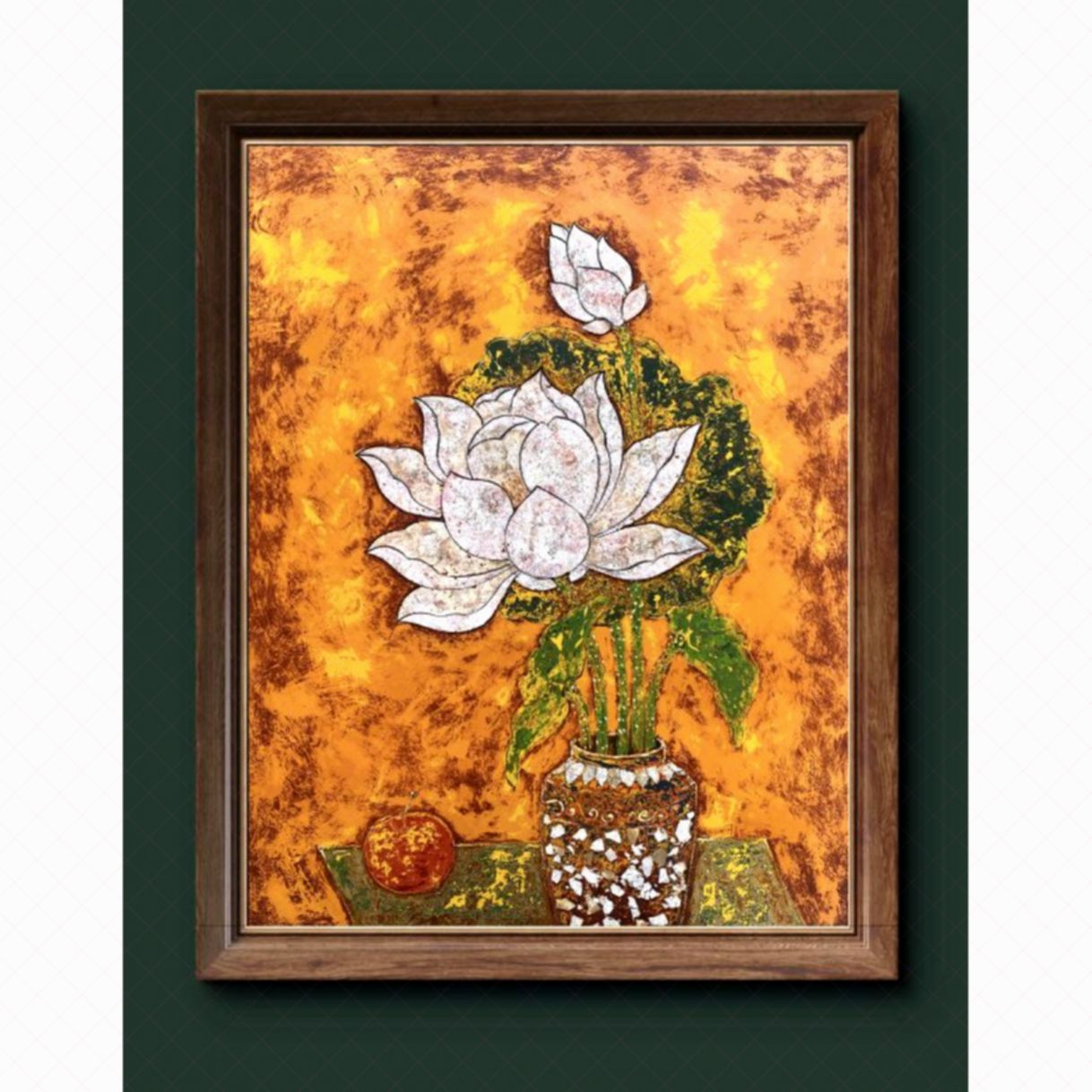 Tranh Sơn Mài Hoa Sen Hạ Liên Độc Bản 60x80cm 