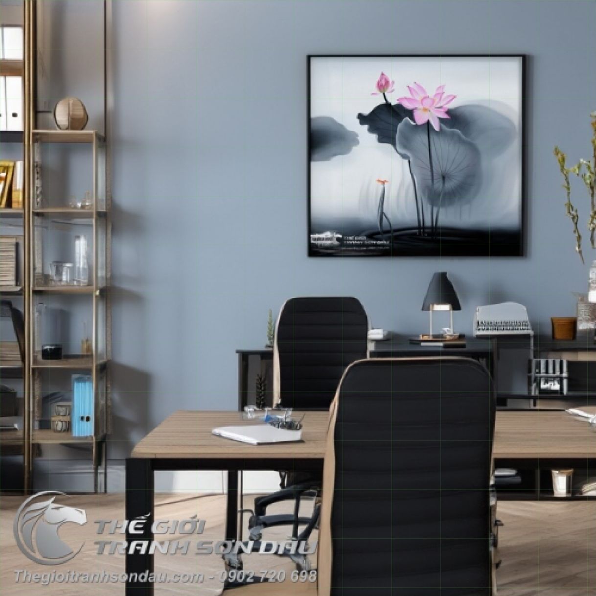 Tranh Hoa Sen Hồng Và Con Chuồn Chuồn Sơn Dầu Đa Sắc Kích Thước 50cm 