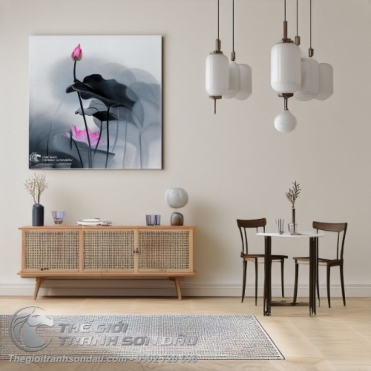 Tranh Hoa Sen Hồng Mờ Ảo Sơn Dầu Đa Sắc Kích Thước Nhỏ 