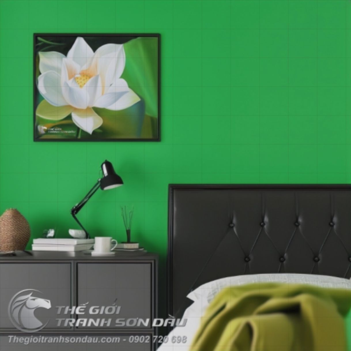 Tranh Hoa Sen Trắng Tinh Khôi Sơn Dầu Phòng Khách 