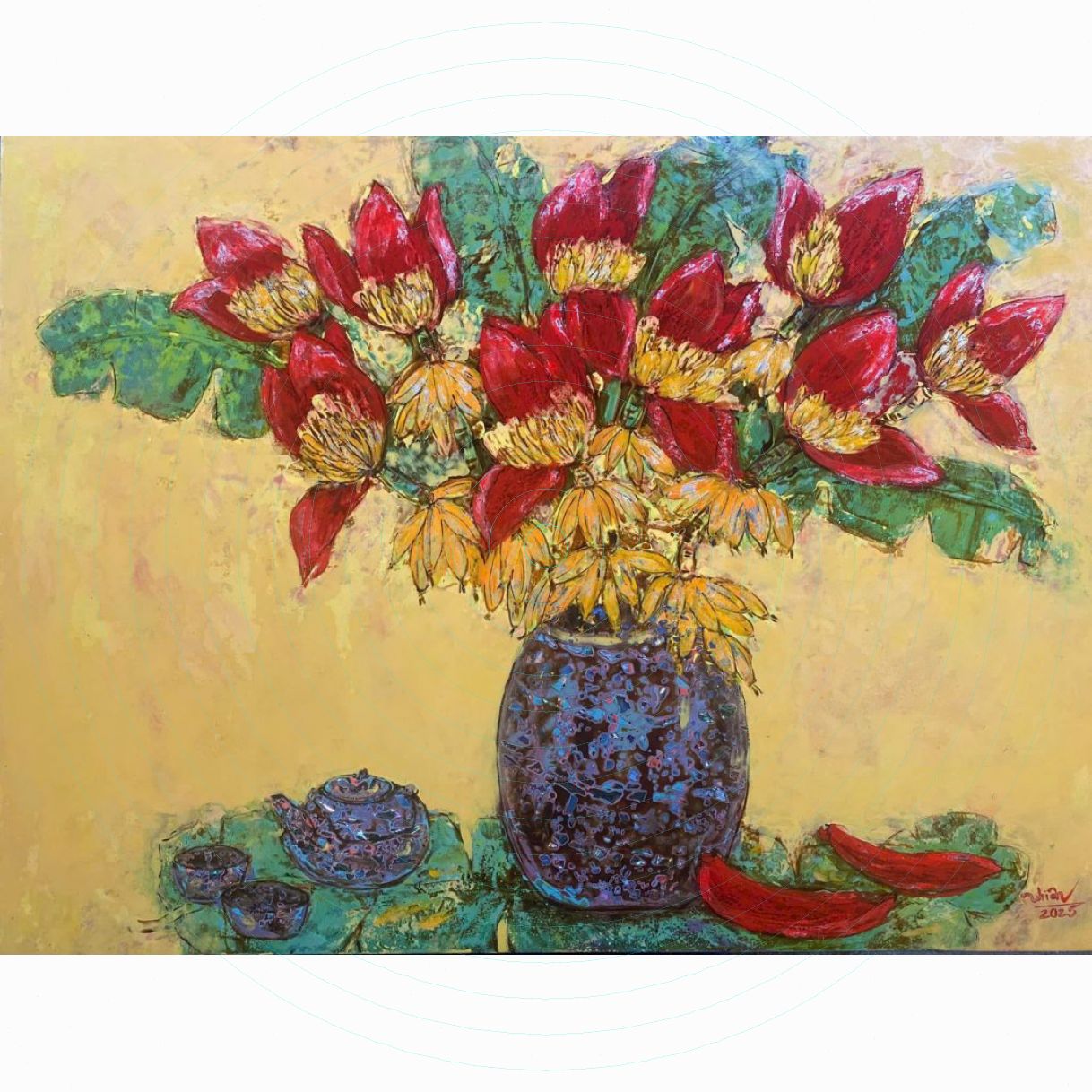 Tranh Sơn Mài Ngập Tràn Sắc Hoa 60x80cm Độc Bản Họa Sĩ 