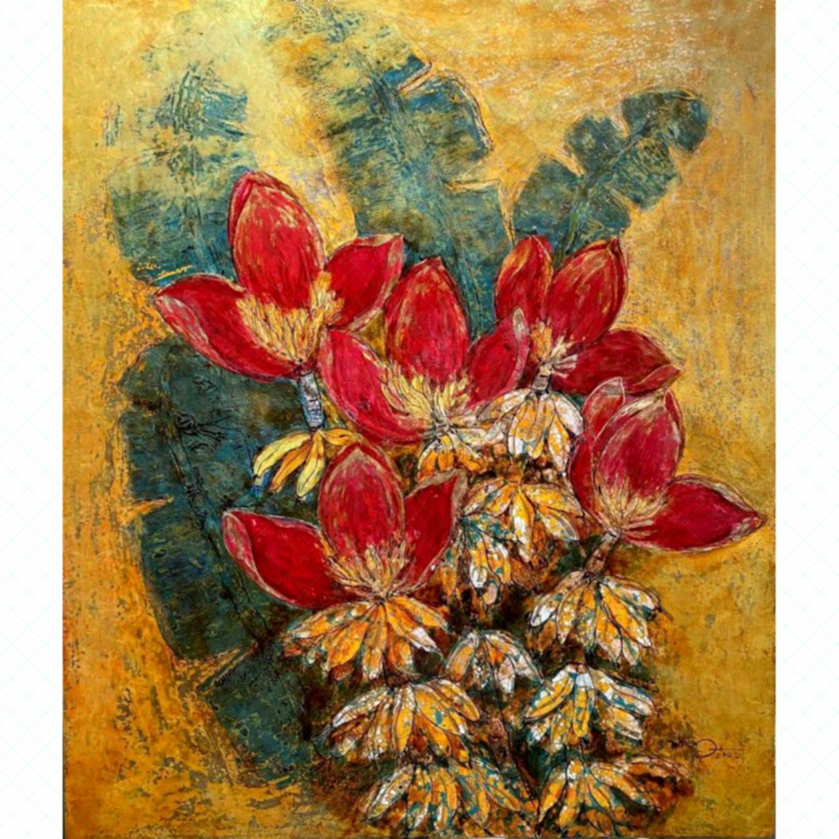 Tranh sơn mài sắc thắm rực rỡ 60x80cm tranh họa sĩ độc bản tranh tay 