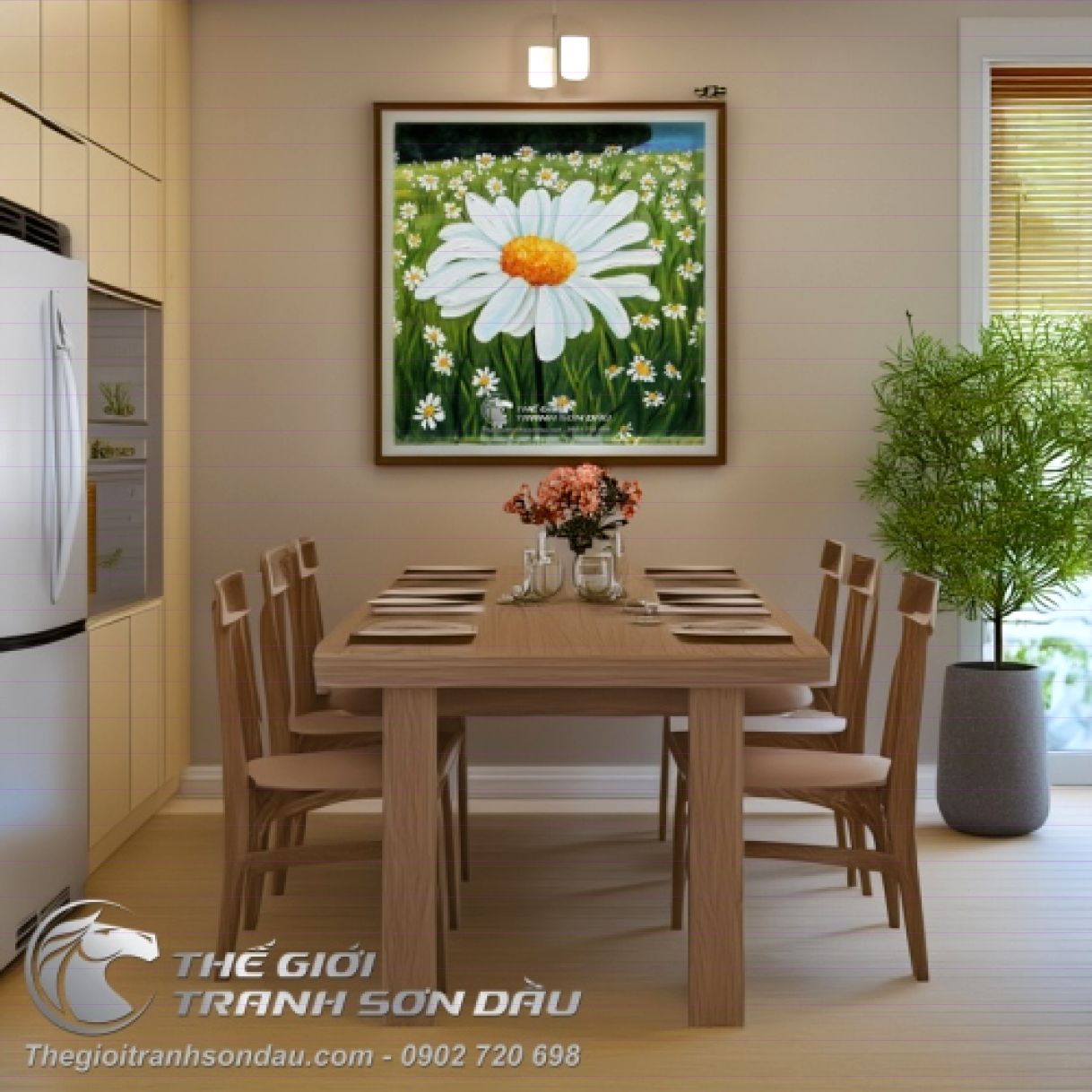 Tranh Sơn Dầu Hoa Cúc Trắng Ấn Tượng 60x90cm Đa Kích Thước 