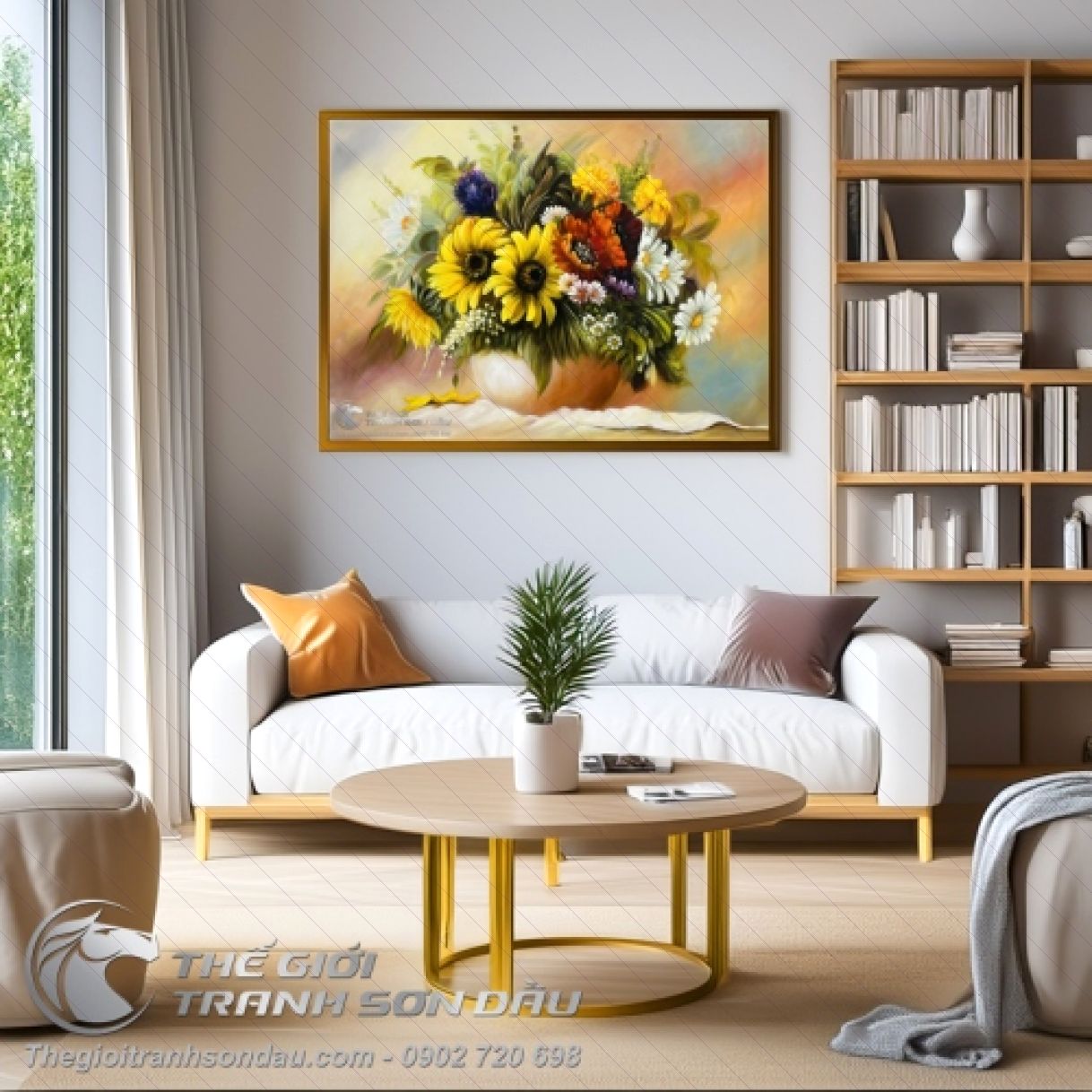 Tranh Treo Tường Hoa Cúc Nghệ Thuật Sơn Dầu Đa Sắc 60x80cm 