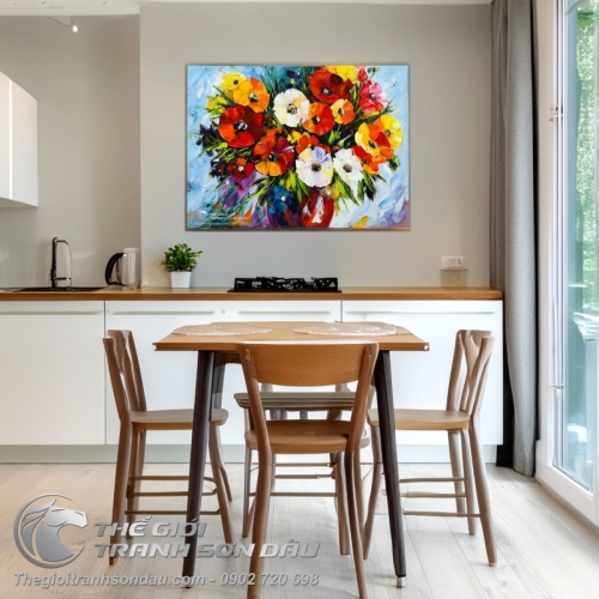Tranh Sơn Dầu Bình Hoa Trang Trí Đẹp 60x80cm Đa Màu Sắc 