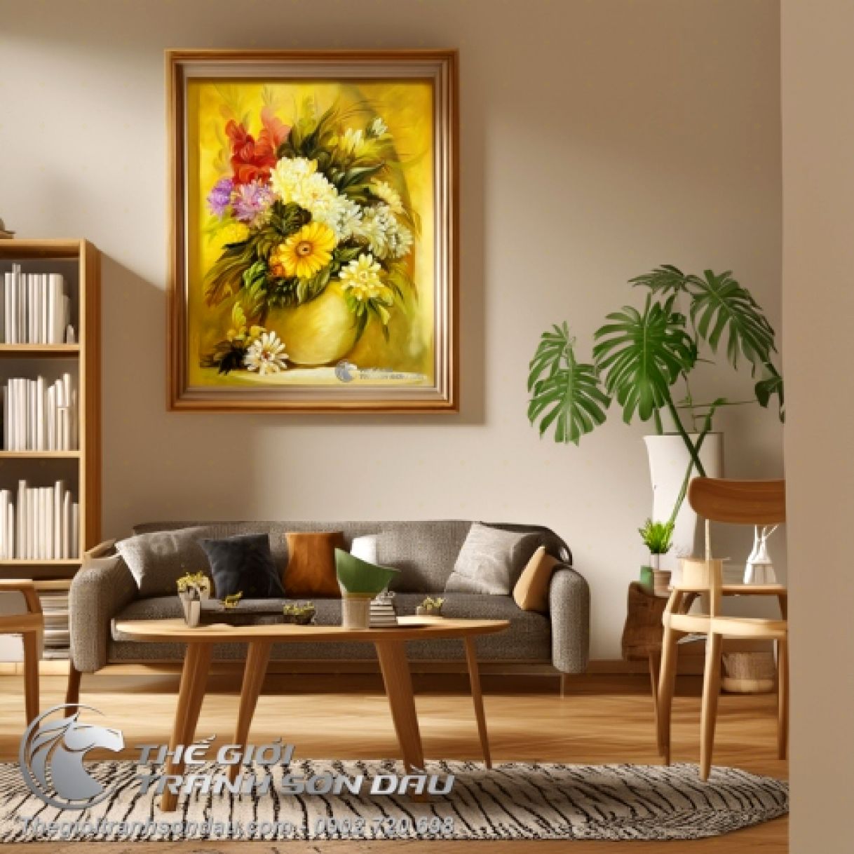 Tranh Sơn Dầu Bình Hoa Cúc Đẹp Giá Rẻ 60x80cm Khung 8cm 
