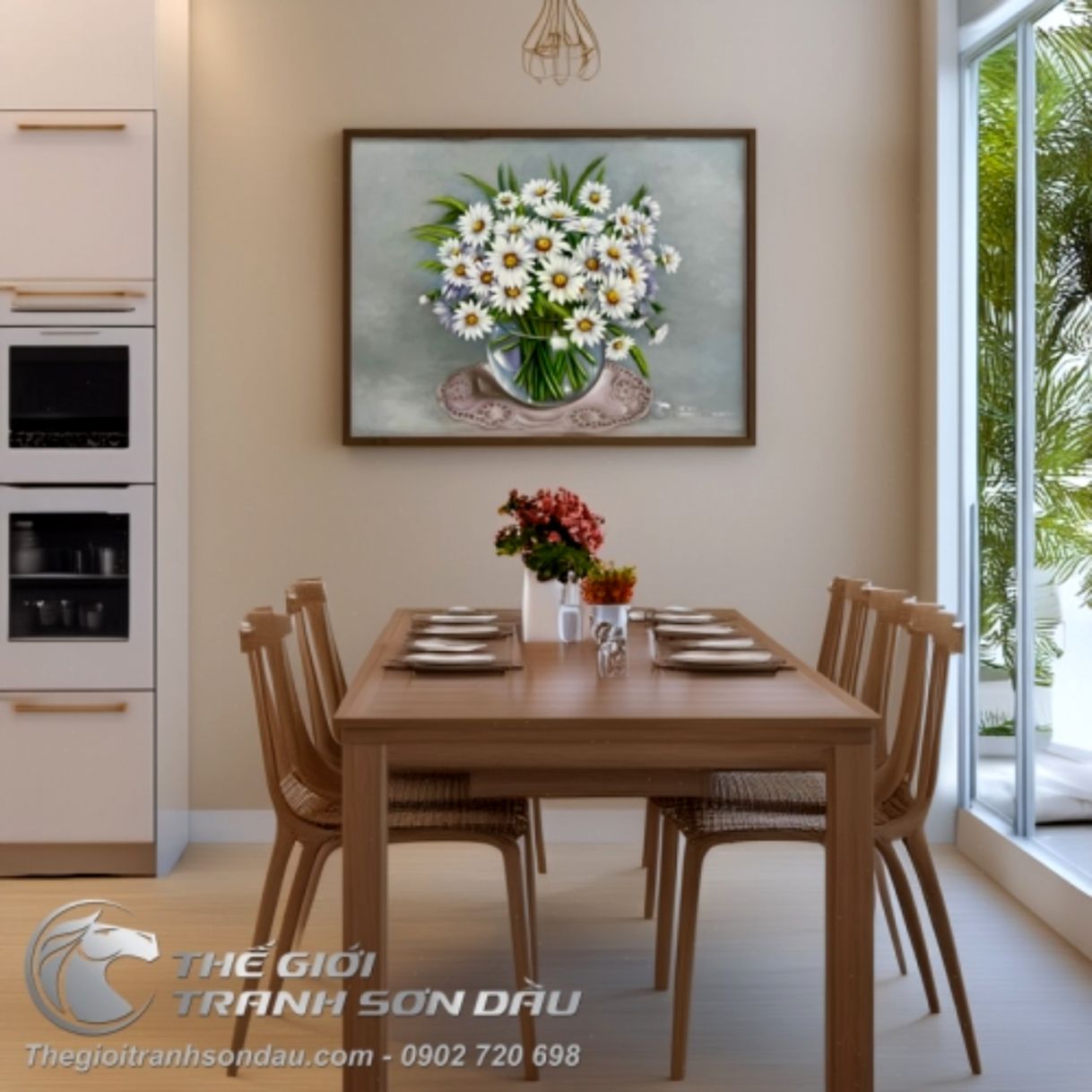 Tranh Hiện Đại Bình Hoa Cúc Trắng Sơn Dầu 60x80cm 
