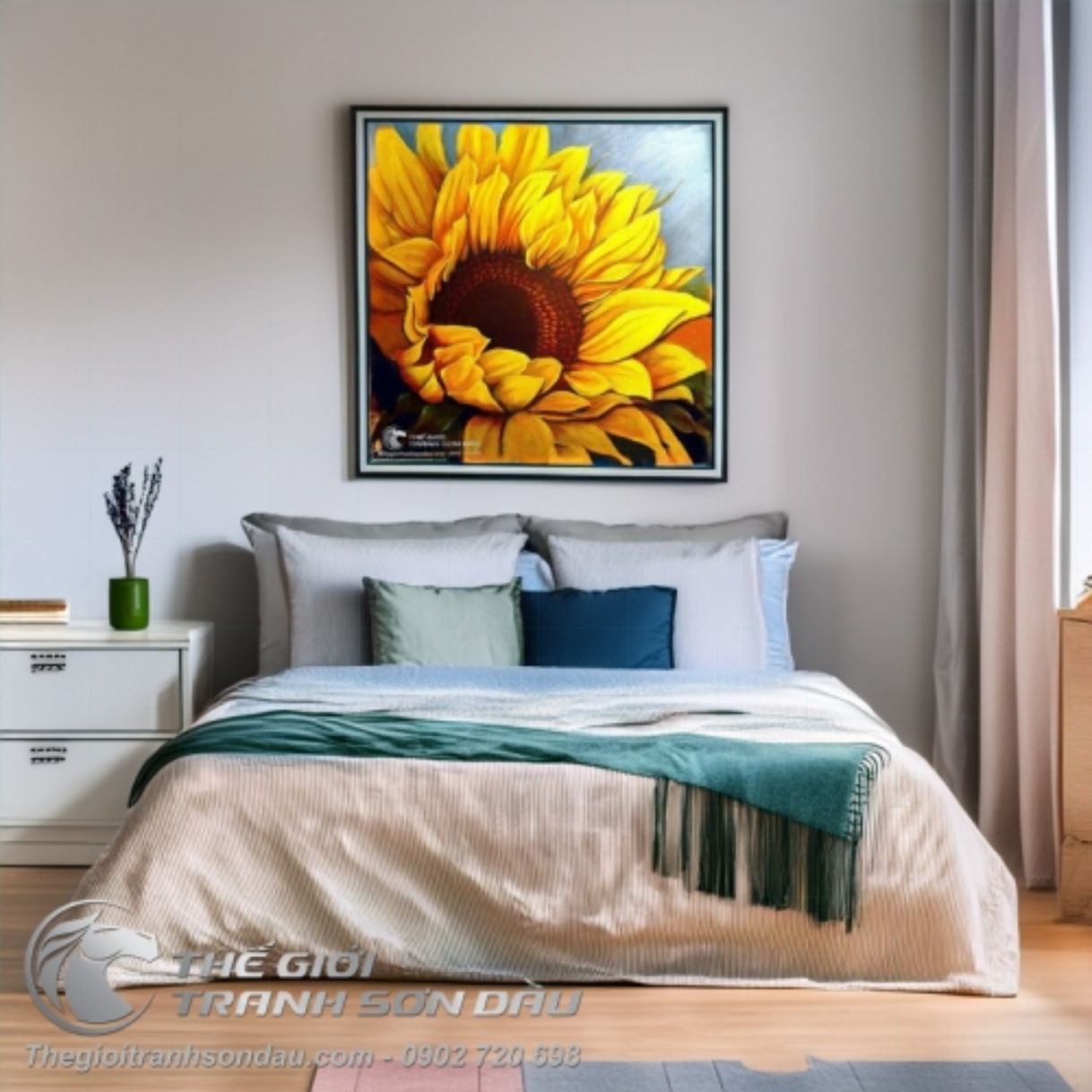 Tranh Sơn Dầu Hoa Hướng Dương Tươi Sáng Trang Trí 
