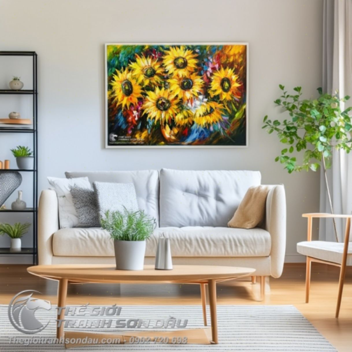 Tranh Vẽ Hoa Mặt Trời Sơn Dầu Nghệ Thuật 60x80cm 