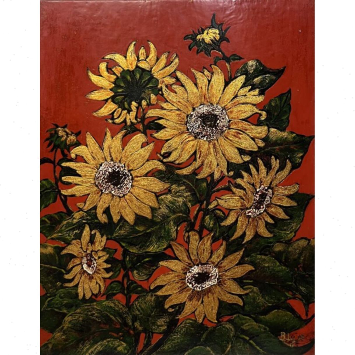 Tranh Hoa Đón Nắng Sơn Mài Tác Phẩm Độc Bản 55x70cm 