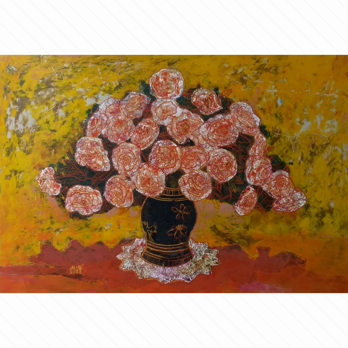 Tranh Sơn Mài Hoa Chờ 50x70cm Sáng Tác 2022 Độc Bản 