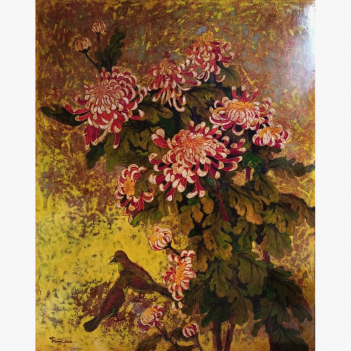 Tranh Sơn Mài Nghênh Xuân 5 Nghệ Thuật Độc Bản 80x100cm 