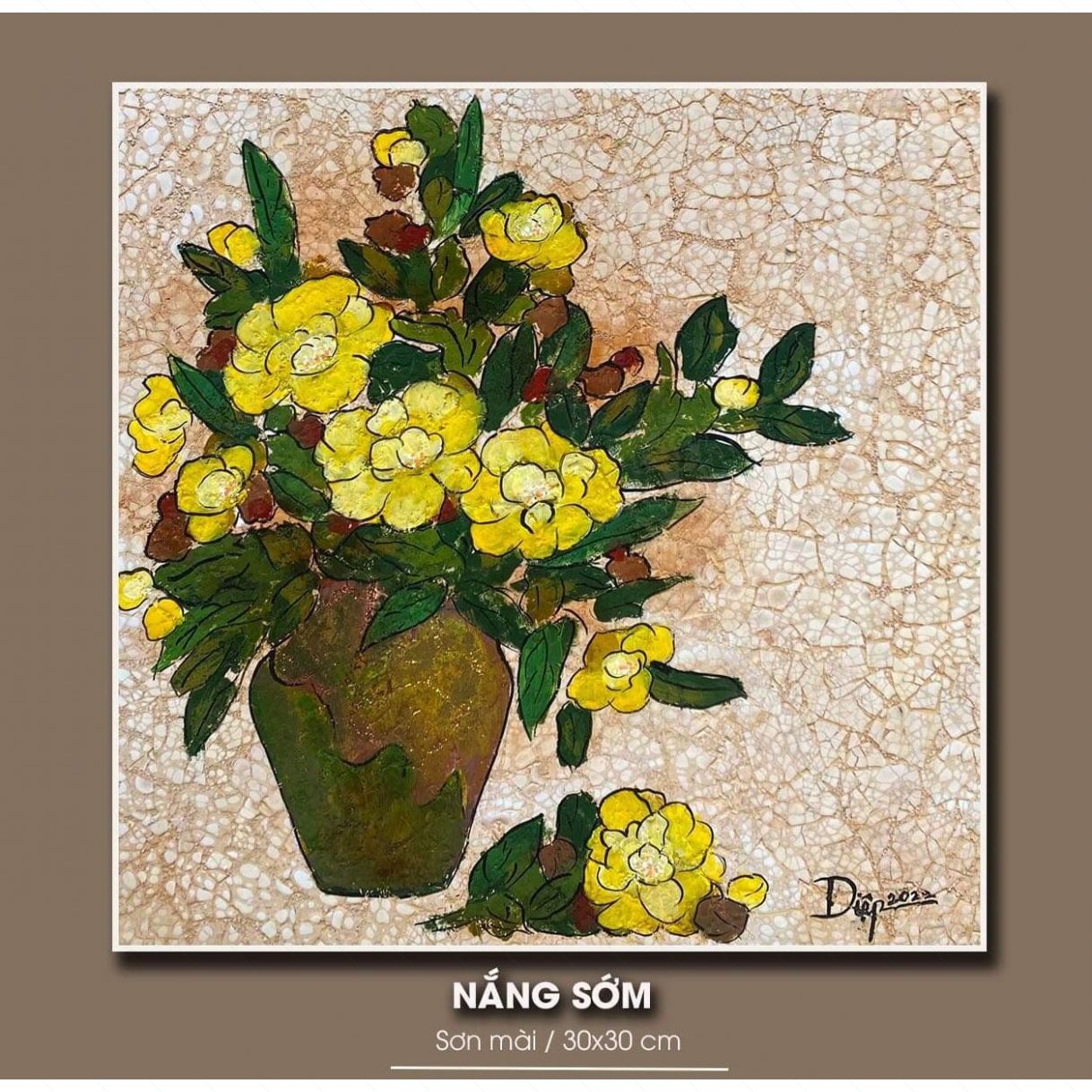 Tranh Sơn Mài Nắng Sớm Kích Thước 30x30cm Sáng Tác Độc Bản 