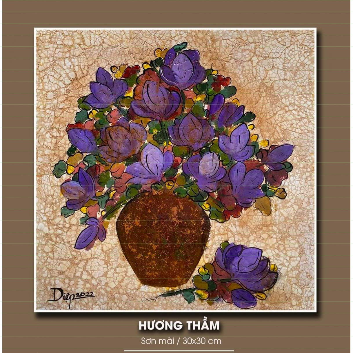 Tranh sơn mài hương thầm 30x30cm tinh xảo độc bản giấy chứng nhận 