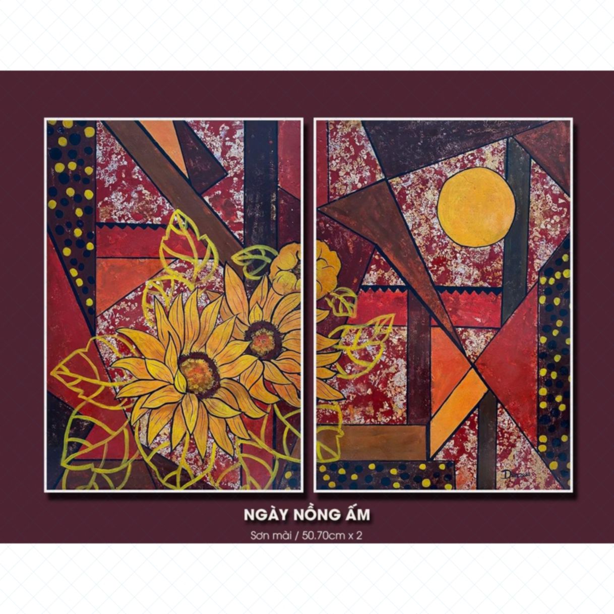 Tranh Sơn Mài Ngày Nồng Ấm 2 Tấm 50x70cm Sang Trọng 