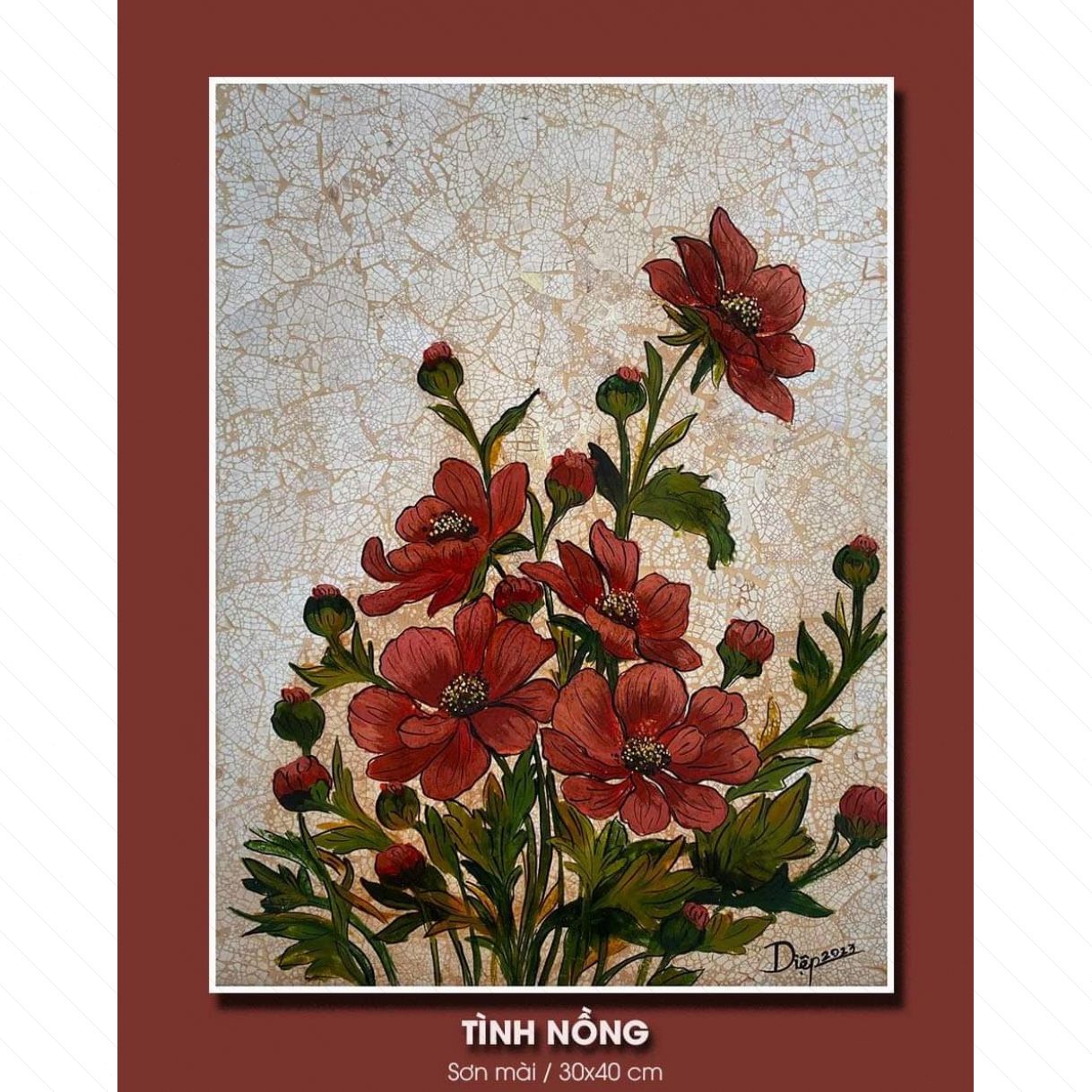 Tranh sơn mài tình nồng 30x40cm sáng tác độc bản tranh họa sĩ tranh 