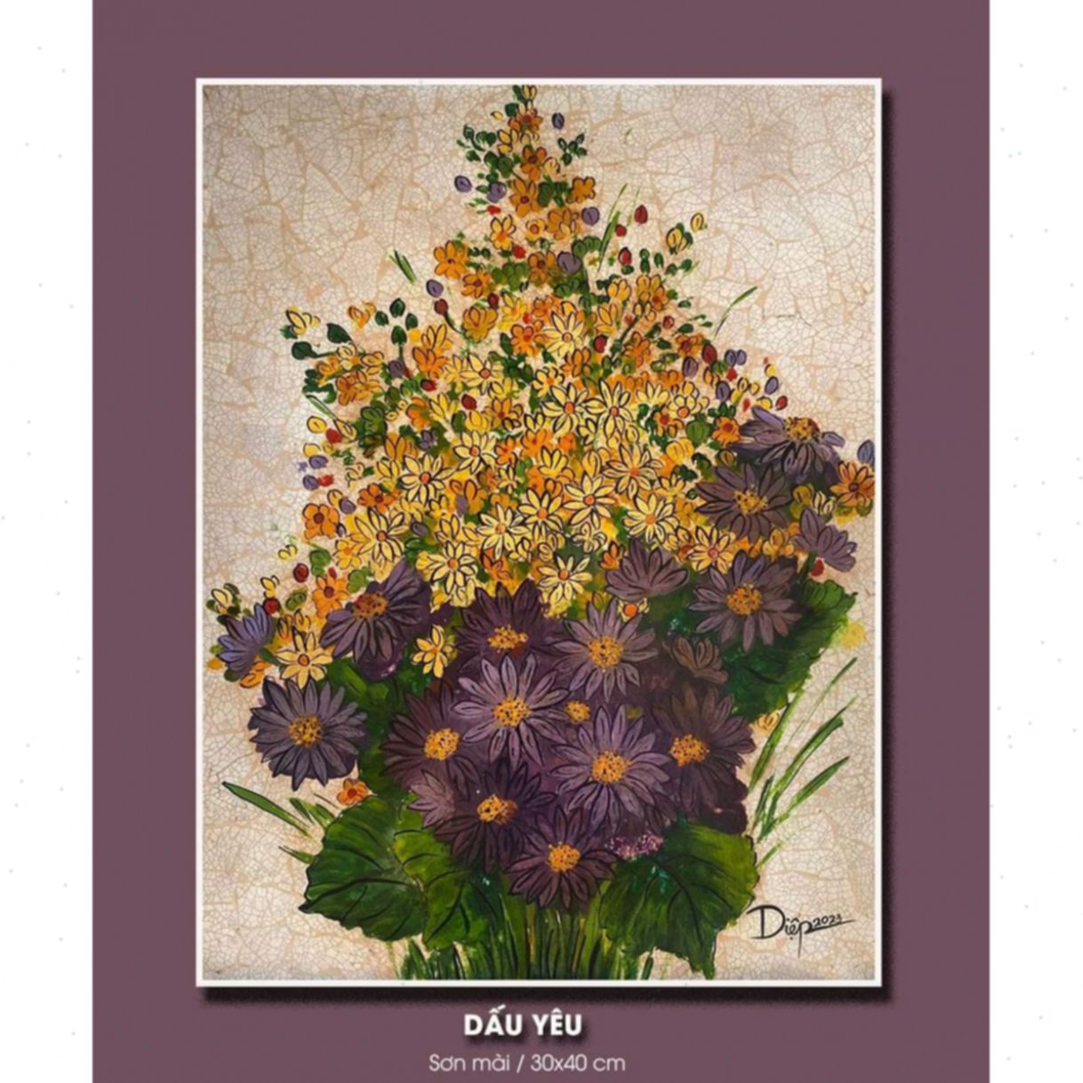 Tranh Sơn Mài Dấu Yêu Độc Bản 30x40cm Nghệ Thuật Việt 