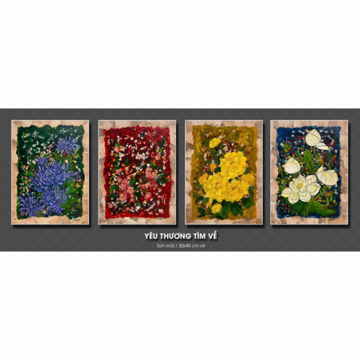 Tranh Sơn Mài Yêu Thương Tìm Về 30x40cm 4 Tấm Độc Bản 