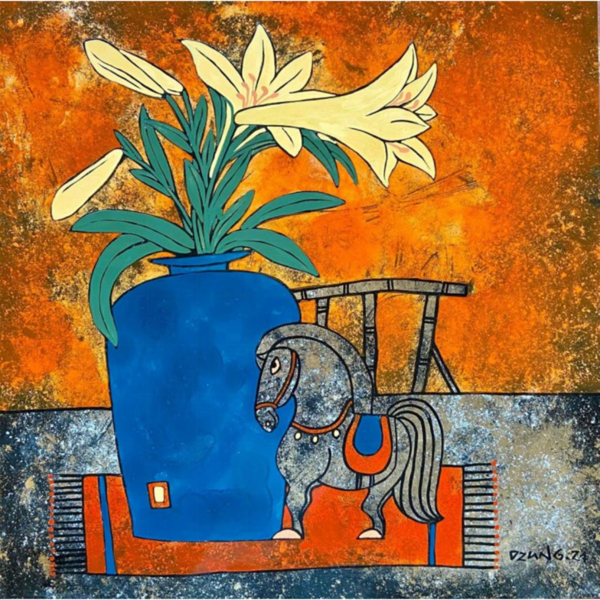 Tranh Sơn Mài Các Loài Hoa Giao Mùa 60x60cm Tinh Xảo Độc Bản 
