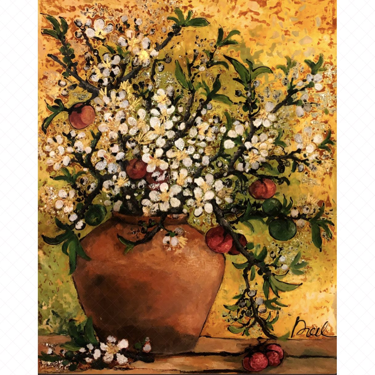 Tranh Sơn Mài Hương Xuân Độc Bản Có Giấy Tác Quyền 40x50cm 
