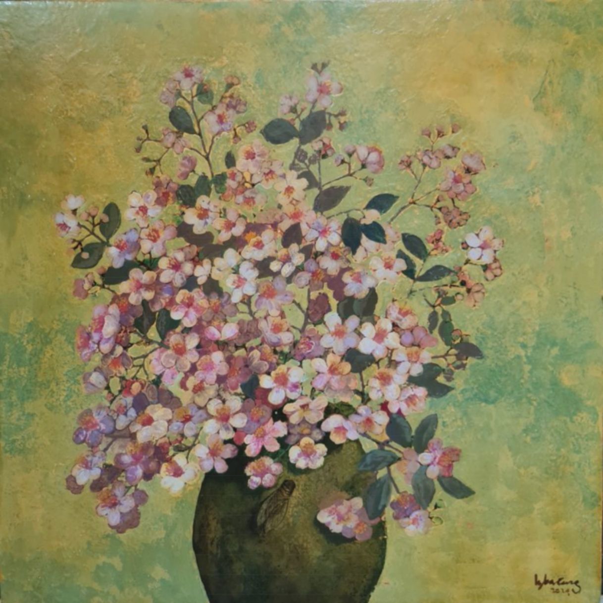 Tranh Sơn Mài Sắc Hương Mùa Hè sơn mài 60x60cm sáng tác mới 