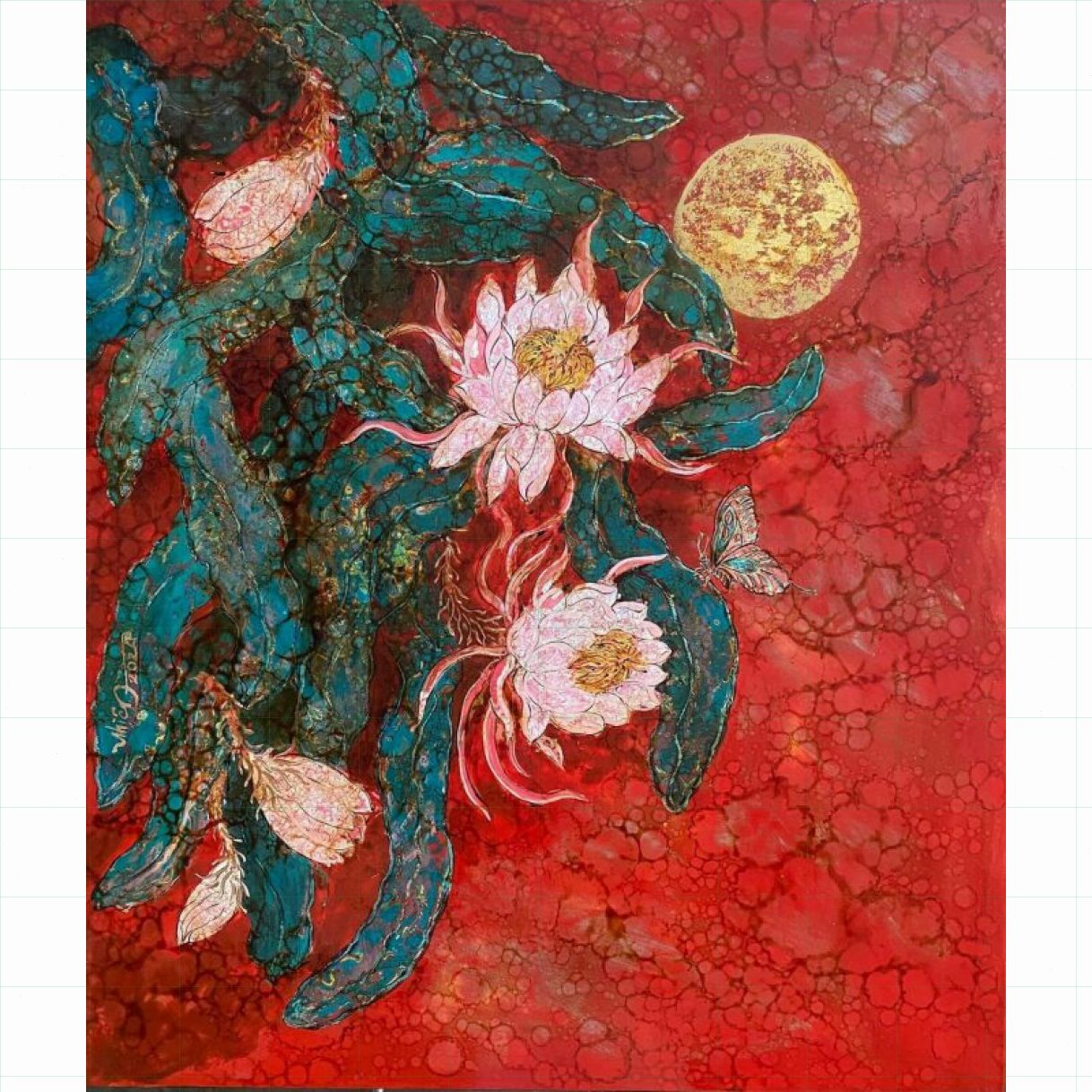 Tranh sơn mài đêm trăng tình yêu 60x60cm tranh sáng tác độc bản 2024 