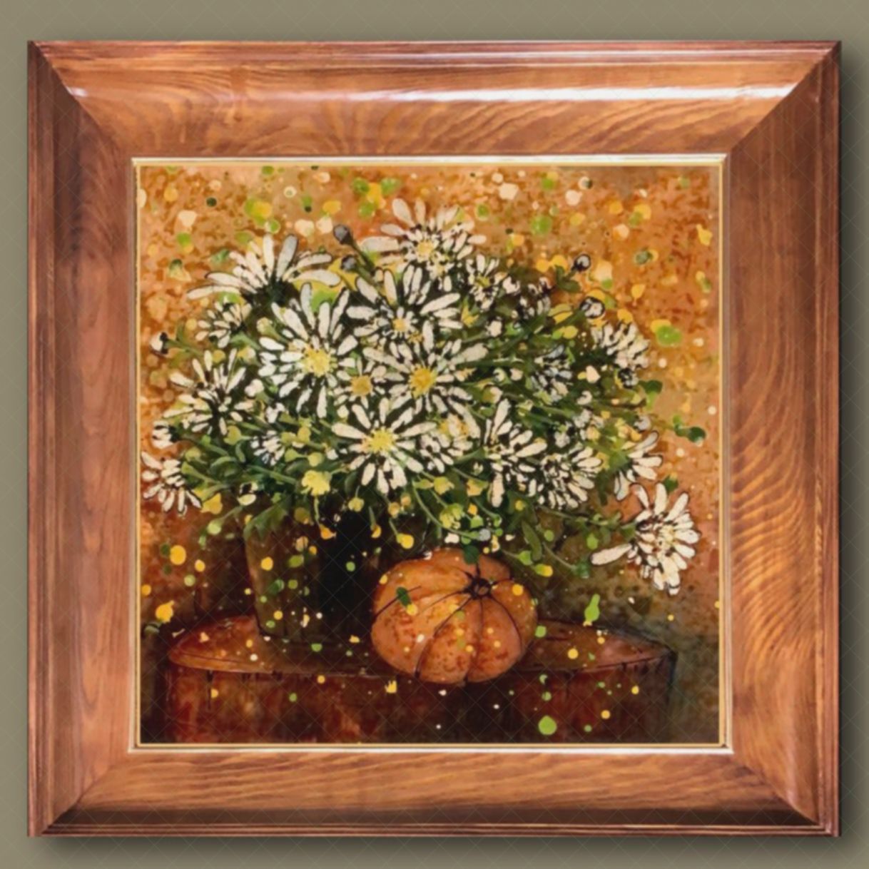 Tranh Hoa Thu Sang Sơn Mài 40x40cm Độc Bản Sang Trọng 