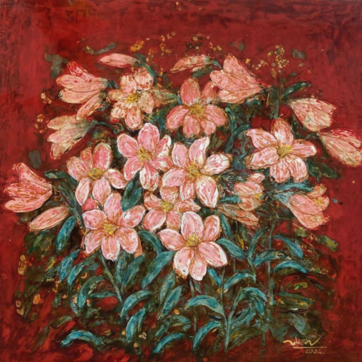 Tranh Hoa Vũ Khúc Sơn Mài 60x60cm Độc Bản Có Giấy Phép Họa Sĩ 