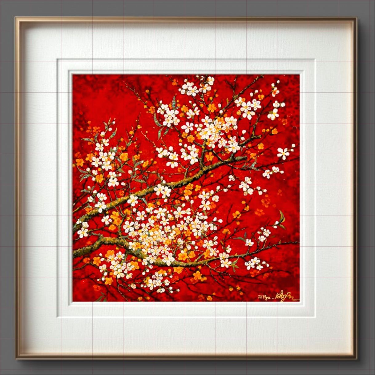 Tranh Sơn Mài Các Loài Hoa Ấm Êm sơn mài vóc 60x60cm sáng tác 