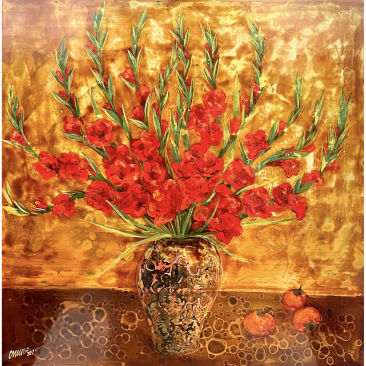 Tranh Sơn Mài Quà Tặng Sắc Xuân Độc Bản Kích Thước 50x50cm 