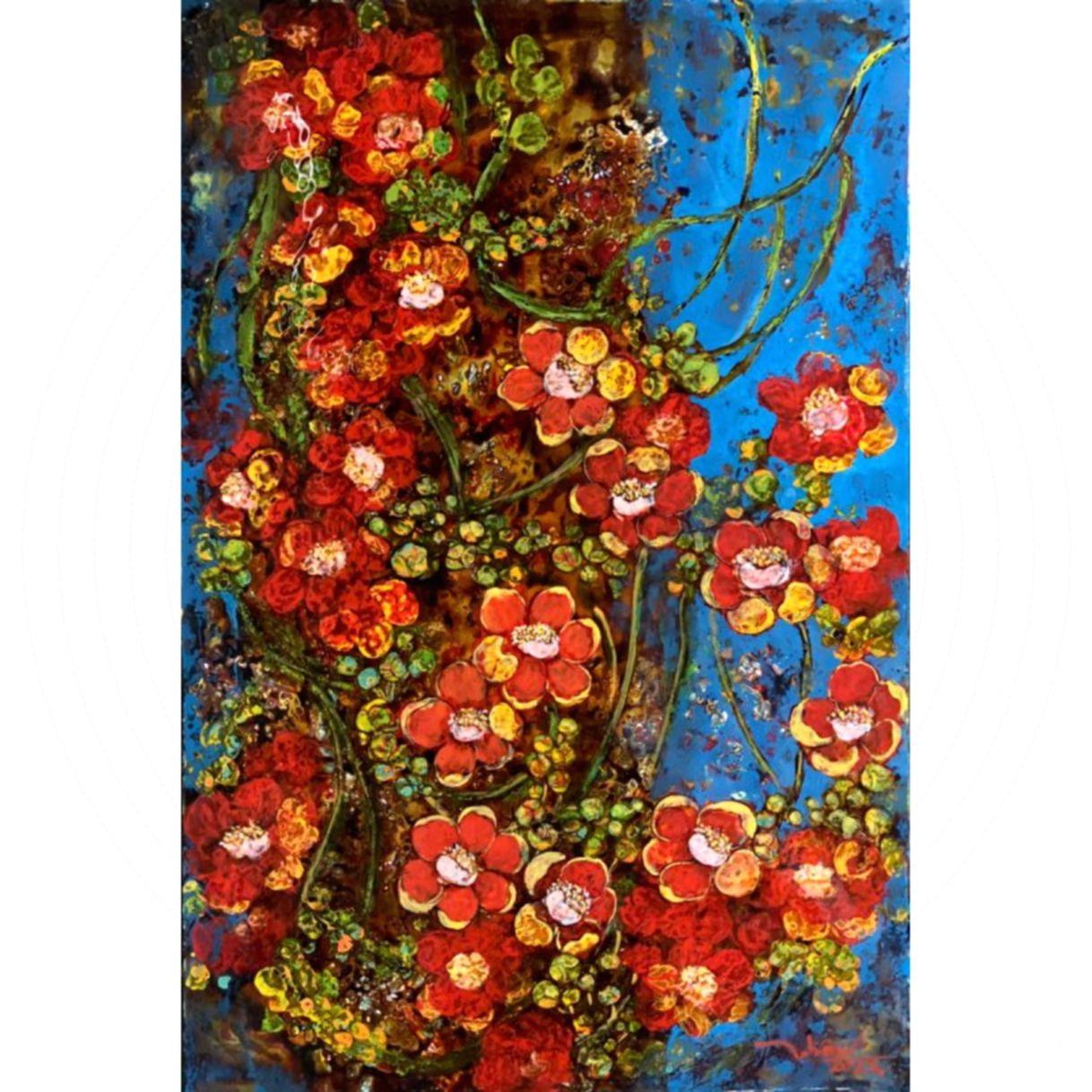 Tranh sơn mài sắc đỏ 40x60cm tranh sáng tác độc bản có giấy quyền 
