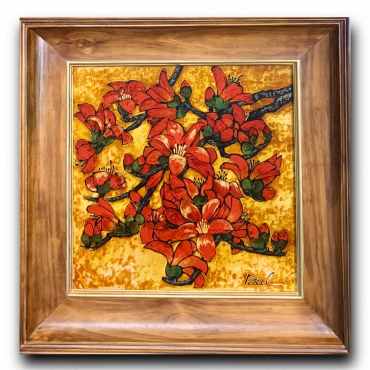 Tranh Sơn Mài Các Loài Hoa Rực Rỡ Kích Thước 40x40cm Tác Phẩm Độc Bản 
